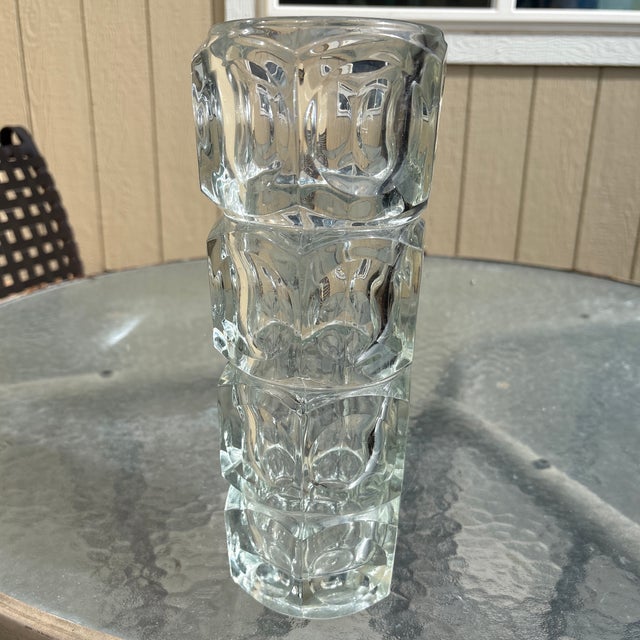 Mid-Century Modern 12” Stacked Block Glass Vase by František Pečený for Heřmanova Huť, 1960s. Elevate your space with this...