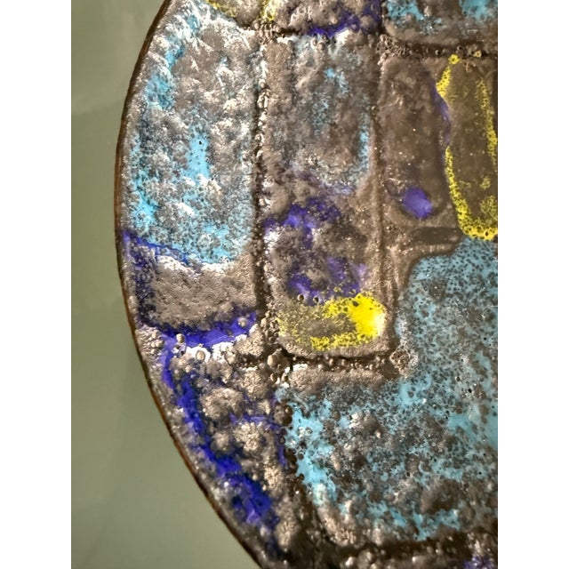 Mid Century MCM Vallenti Italy Metal/Enamel Ashtray Gorgeous blue/black/yellow enameled circular ashtray in an abstract...