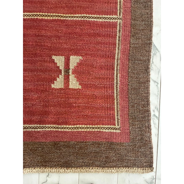 Red Large 1950s Vintage Swedish Rug For Sale - Image 8 of 10