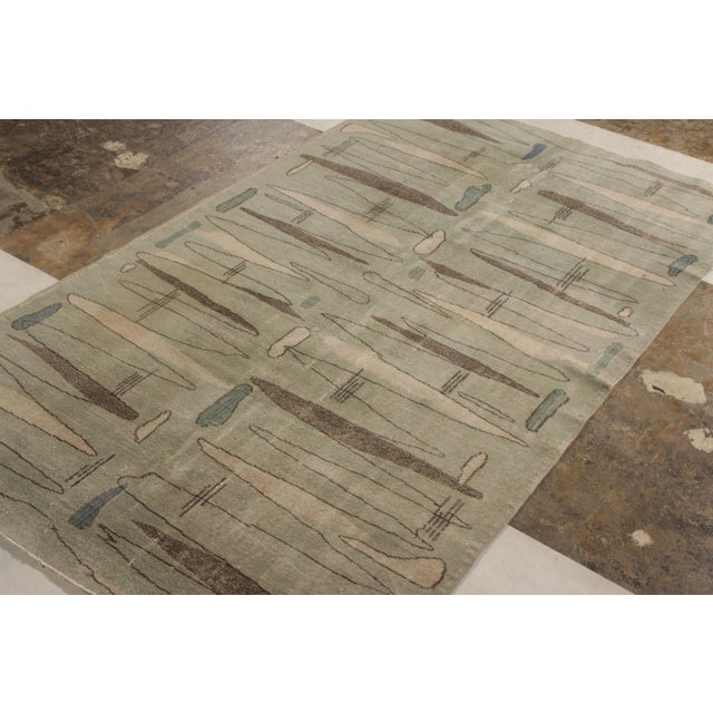 Art Deco Hand-Knotted Vintage Deco Rug in Green, Beige-Brown Geometric Pattern For Sale - Image 3 of 6