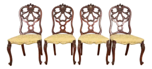 Romweber Antique French Provincial Louis XV Carved Walnut Dining Chairs, Set of Four