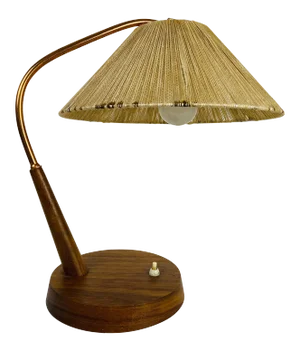 Midcentury Teak and Rattan Table Lamp by Temde, circa 1970