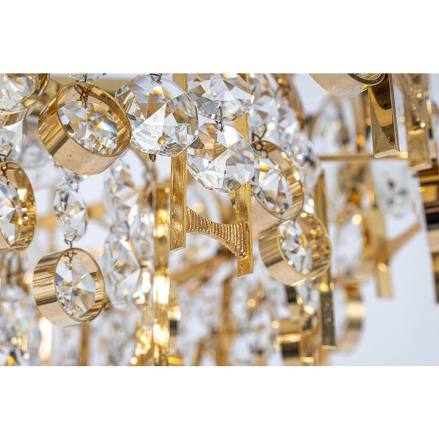 Large Gilt Brass and Crystal Chandelier from Palwa, Germany, 1970s For Sale - Image 3 of 11