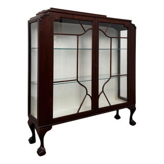 Antique Early 20th Century English Edwardian Mahogany Vitrine Cabinet For Sale