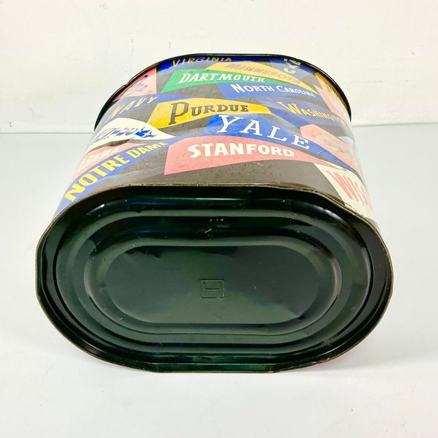 Mid-Century Boho Chic Americana College Pennant Metal Wastebasket. For Sale - Image 10 of 11