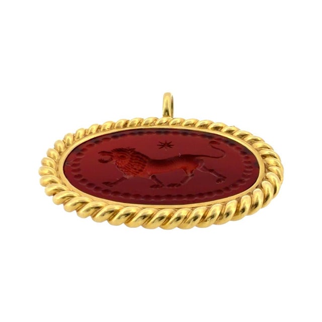 Orange Vintage 18k Gold Carnelian Lion Intaglio Pendant For Sale - Image 8 of 9