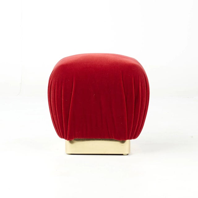 Marge Carson Mid Century Brass Souffle Poof Ottoman - Pair For Sale - Image 9 of 12
