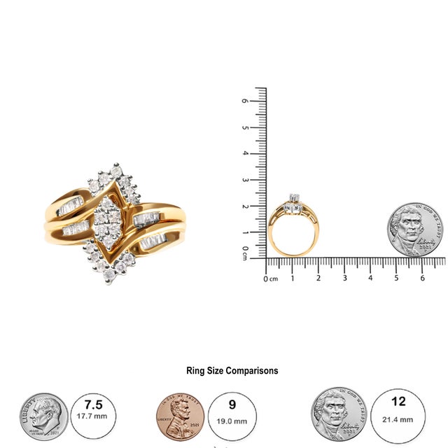10K Two-Toned 1/2 Cttw Round And Baguette-Cut Composite Pear Head Diamond Ring (H-I Color, I2-I3 Clarity) - Ring Size 7 For Sale In New York - Image 6 of 6
