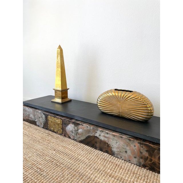 Vintage 1970s Paul Evan Brutal Patchwork Metal & Slate Floating Wall Console Shelf / Table For Sale - Image 11 of 18