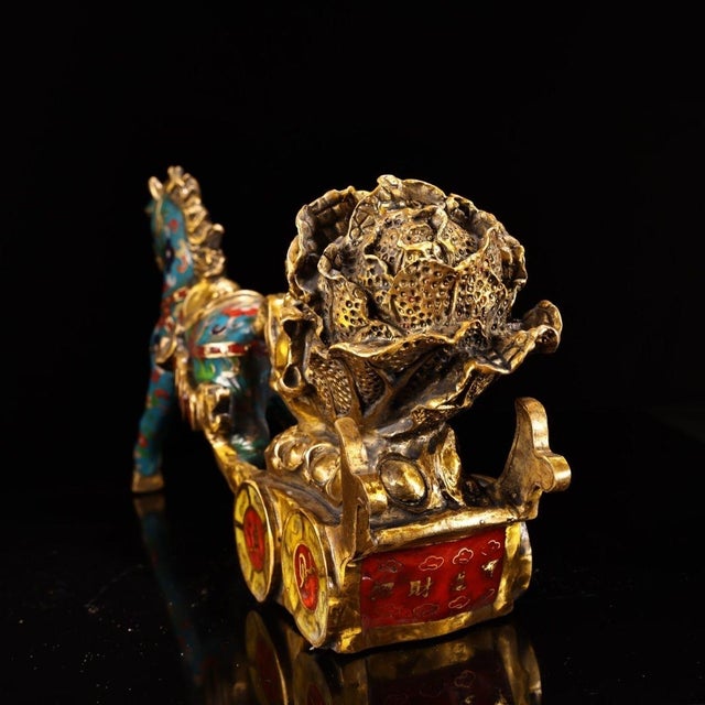 Large Vintage Cloisonné Horse Pulling Treasure Cart - 15.7" Wide For Sale In Los Angeles - Image 6 of 9