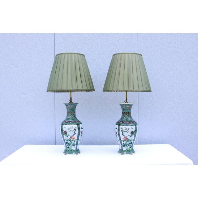Fabulous late 19th-century or early 20th-century large matching pair of antique Chinese porcelain baluster vase table...