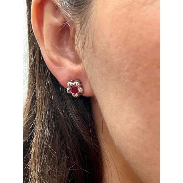 1 Carat Natural Round Ruby Stud Earrings 14 Karat White Gold, Post Back For Sale - Image 12 of 18