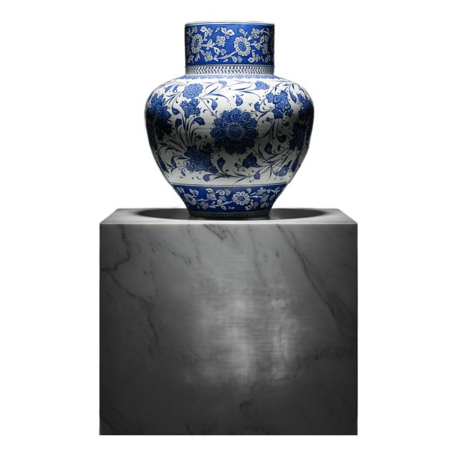 Handmade Monumental Ceramic Urn (50cm) – Classic Blue & White “Baba Nakkas” Style – Large Floor Vase For Sale