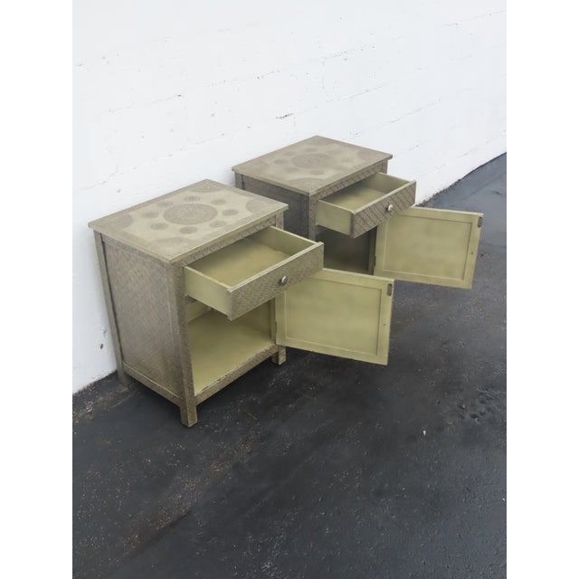 Embossed Metal Overlay End Tables Nightstands a Pair 6674 For Sale - Image 17 of 18