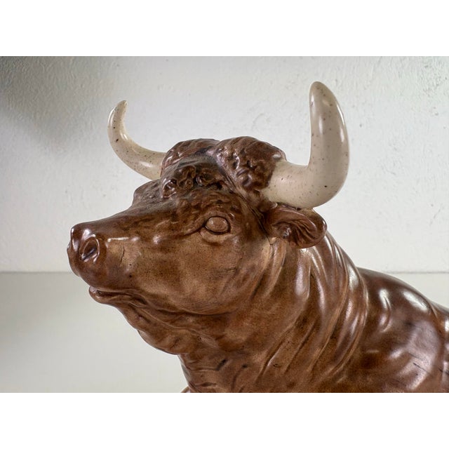 Mid-Century Vintage Ceramic Sculpture of a Bull For Sale In Philadelphia - Image 6 of 11
