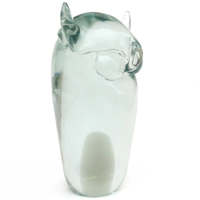 Murano Vintage Murano Sommerso Gray Core and Clear Italian Art Glass Owl Bird Sculpture Figure For Sale - Image 4 of 8
