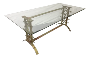 Vintage French Painted Iron Table With Glass Top