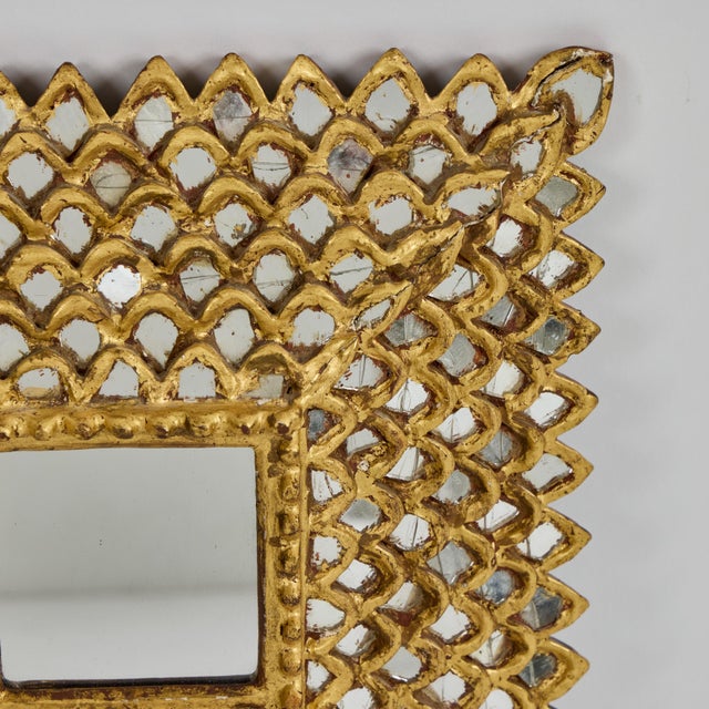 Antique French Giltwood Square Mirror W/Fish Scale Mirror Insets For Sale - Image 10 of 14