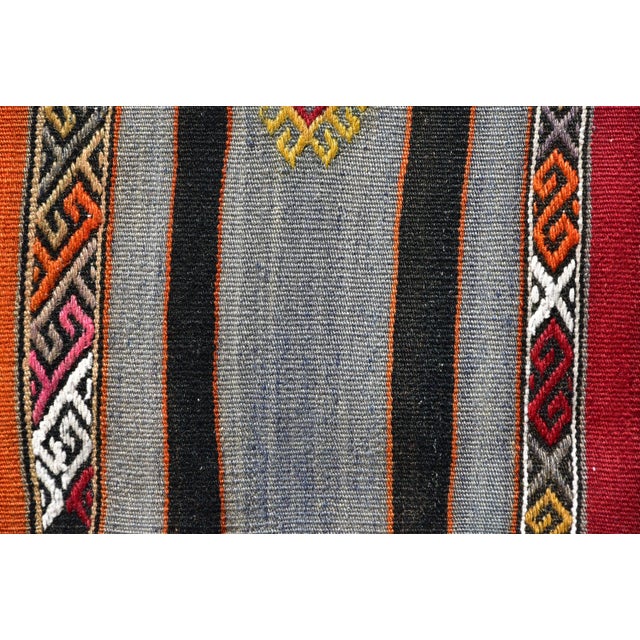 1960s Hand Knotted Cicim Rustic Style Oushak Striped Design Turkish Kilim Rug For Sale - Image 12 of 13