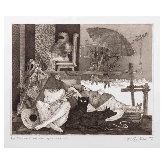 Leo Guida, They Pretend to Sleep, Etching, 1975 For Sale