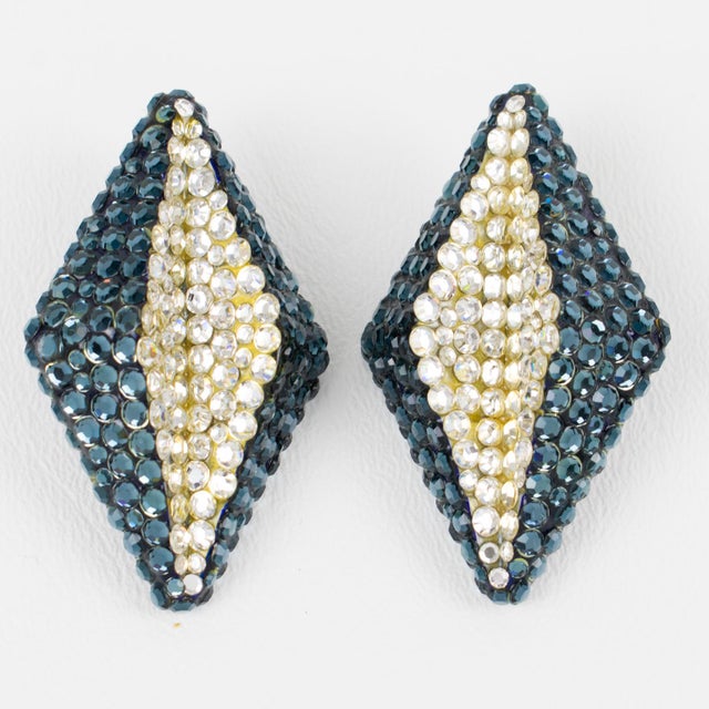 Contemporary Richard Kerr Clip Earrings Blue and Silver Crystal Rhinestones - 2 Pieces For Sale - Image 3 of 6