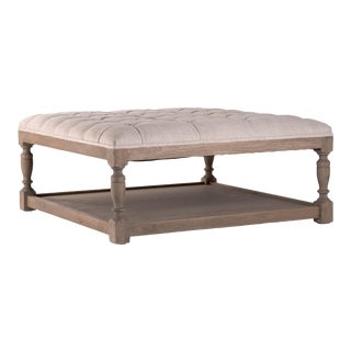 Oakleigh Square Tufted Ottoman in Cream For Sale