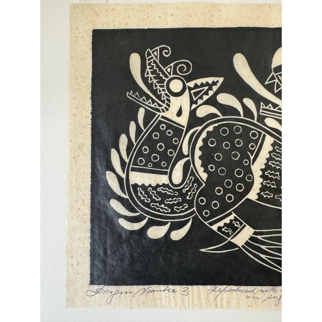 Paper Signed 1970s Pedro Puerta "Dragon Number 3" 7/100 Wood Block Print For Sale - Image 7 of 12