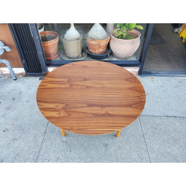 Brown Walnut Round Coffee Table For Sale - Image 8 of 10