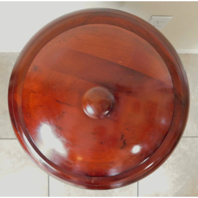 Large Vintage Chunky Hand Carved Solid Mahogany Wood Dovetailed Covered Bowl & Pedestal For Sale - Image 9 of 12