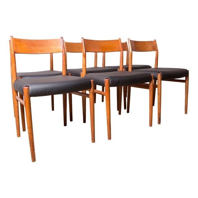 Danish Model 418 Chairs in Teak and Skai by Arne Vodder for Sibast, 1960s, Set of 6 For Sale