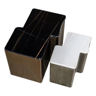 Ludie Irregular Shape Side Table with Black Marble Top For Sale