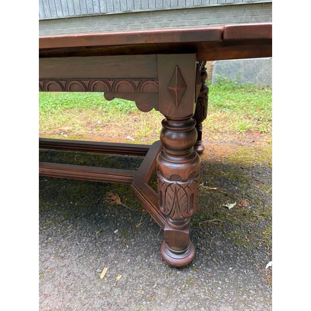 Early 20th Century Antique Jacobean Style Carved Oak Draw Leaf Dining Table For Sale - Image 13 of 16