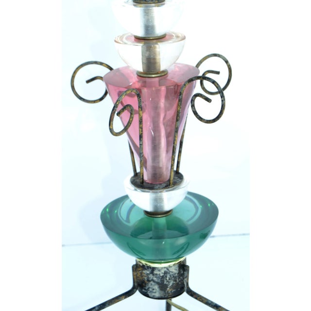 Set, Van Teal Green & Pink Lucite Table Lamps Gold Shades Mid-Century Modern 70 For Sale In Miami - Image 6 of 13