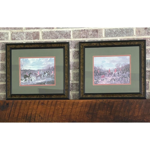 Vintage Framed English Fox Hunting Scene Art Prints Burlwood Frame - Set of 2 For Sale In Columbus - Image 6 of 7