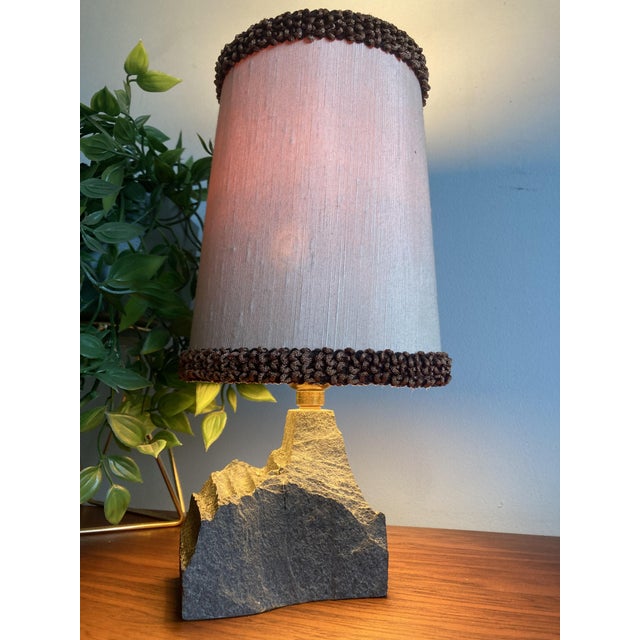Vintage Blue Slate Table Lamp with Original Shade, 1970s For Sale - Image 11 of 11