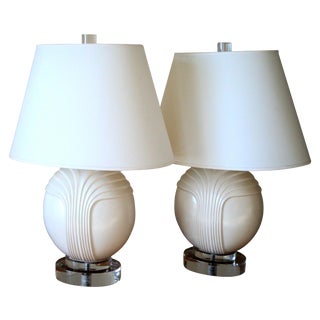 Reserved. Ceramic & Lucite Table Lamps - Pair For Sale