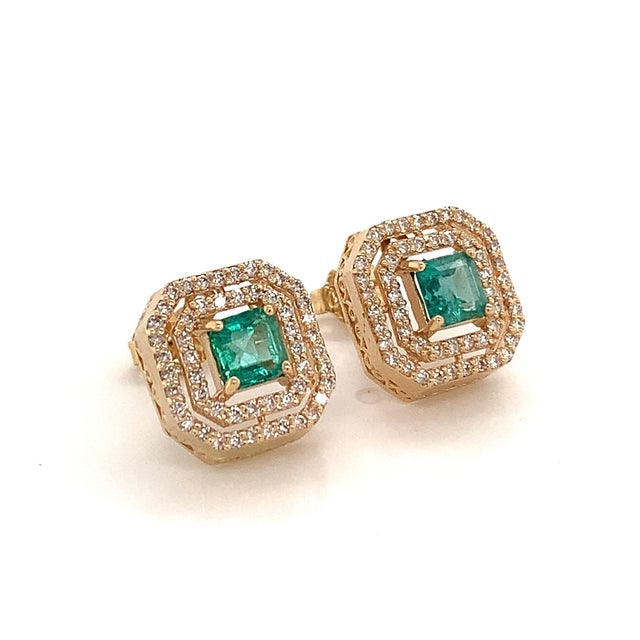 Natural Emerald Diamond Earrings 14k Gold 1.52 TCW Certified For Sale - Image 12 of 12