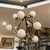 Brass 1950s Mid--Century Modern Brass and White Glass 12 Lights Chandelier by Stilnovo For Sale - Image 8 of 14