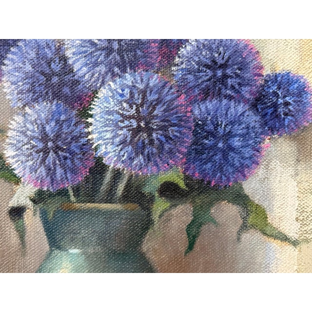 Realism Still Life with Flowers & Fruit in a French Farmhouse Interior by French Artist 1992 Circa For Sale - Image 3 of 13