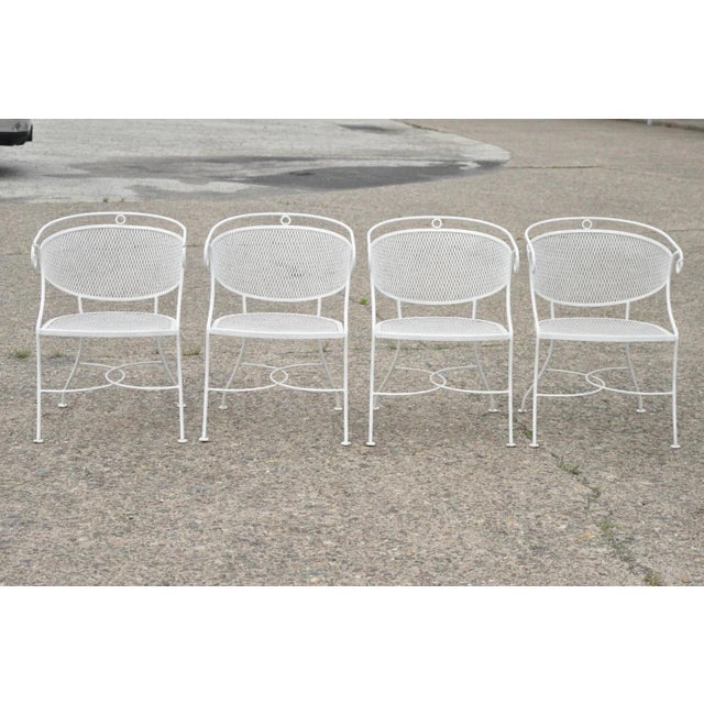 Mid 20th Century Hollywood Regency Scrolling Wrought Iron Barrel Back Patio Chairs - Set of4 For Sale - Image 11 of 11