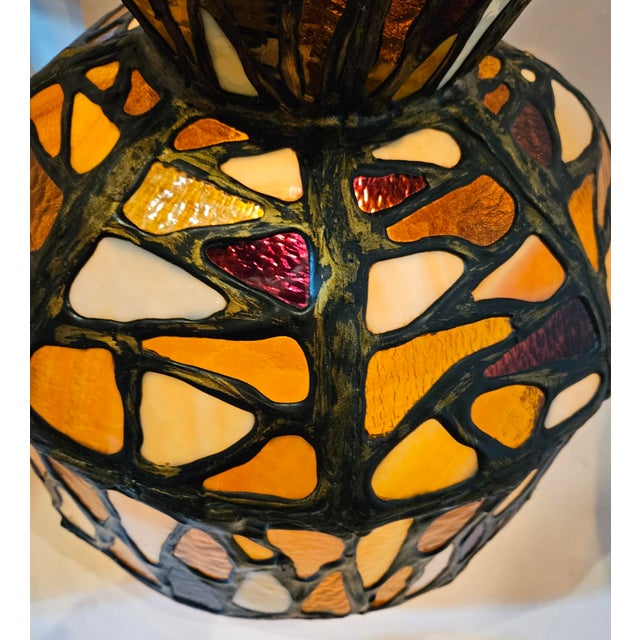 Antique Folk Art Stained Glass Pendant Fixture For Sale - Image 4 of 10