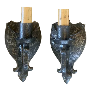 Wrought Iron and Old Paint Sconces Circa 1910 - a Pair