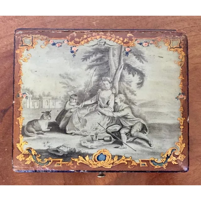Antique 18th Century Belgian Grand Tour Lacquer Paint Decorated Wood Jewelry Trinket Box For Sale - Image 12 of 13