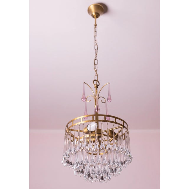 The White Crown, Murano Chandelier White and Purple Drops, 1960s For Sale - Image 10 of 13