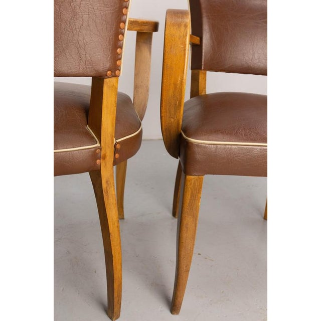 Art Deco French Bridge Chairs in Brown Faux-Leather, 1930s, Set of 2 For Sale - Image 14 of 16