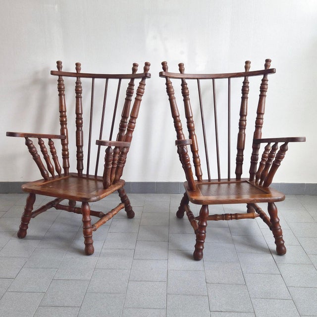 Vintage Brutalist Oak Armchairs with Spools, 1970s, Set of 2 For Sale - Image 16 of 17