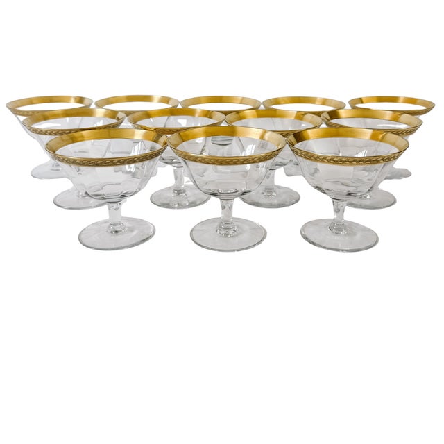 1940 Tiffin-Franciscan Gold Laurel Encrusted Rimmed Sherbet Glasses - Set of 12 For Sale In San Diego - Image 6 of 6
