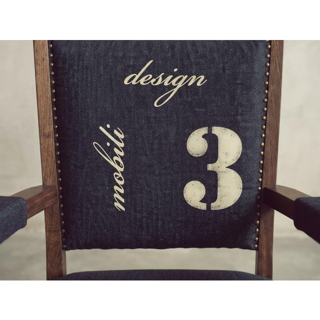 Hungarian Art Deco Accent Armchair in Denim Fabric with Wooden Frame, 1930s For Sale - Image 6 of 7