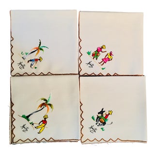Haitian Embroidered Cocktail Napkins - Set of 4 For Sale