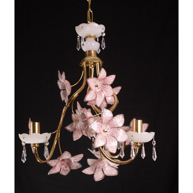 Pink Flowers Murano Chandelier, 1970s For Sale - Image 4 of 12
